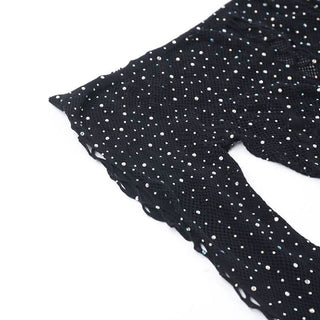 Off shoulder long sleeve beaded hollow out fishnet bodysuit