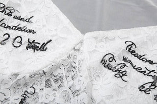 Long sleeve lace v neck letter print button bodysuit