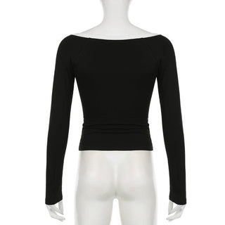 Long sleeve off shoulder button top