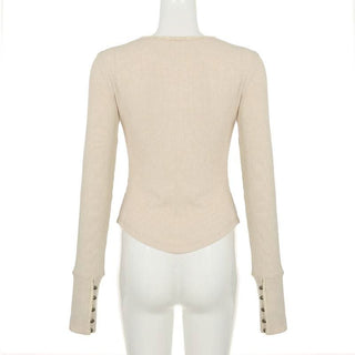 Round neck long sleeve lace ribbed solid top
