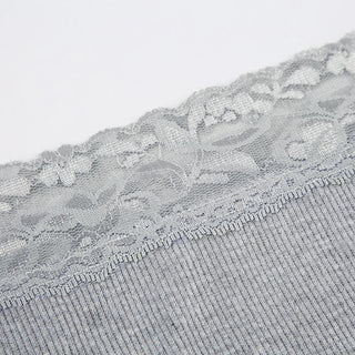 Long sleeve off shoulder ribbed heart pattern lace hem top