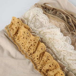 Lace hem backless tassels ruffle tube top