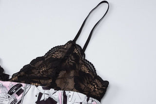 V neck abstract lace cami mini dress