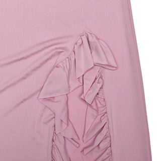 Long sleeve ruffle slit lace hem shrug 2 piece maxi dress