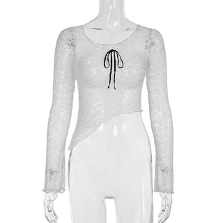Long sleeve bowknot lace top