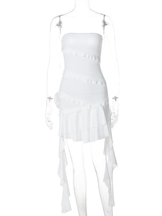 Ruffle flower applique tube mini dress