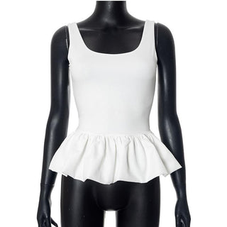U neck backless ruffle ruched solid tank top
