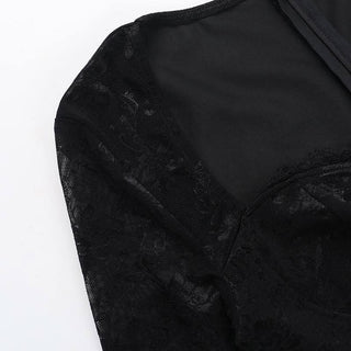 Long sleeve hollow out lace zip-up cut out mini dress