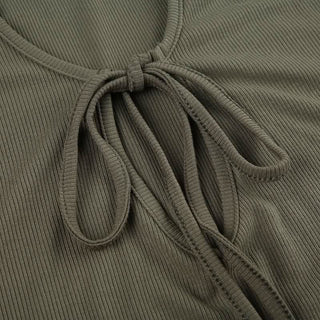 U neck self tie hollow out solid cut out maxi dress