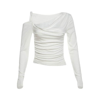 Irregular long sleeve ruched lace hollow out cut out top