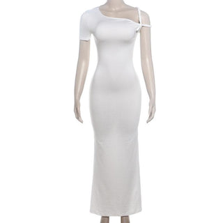 Short sleeve irregular one shoulder maxi dress