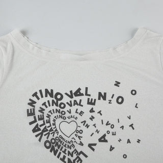 Long sleeve off shoulder letter print top