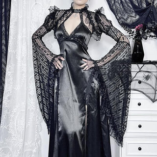 Long flared sleeve lace ruffle shrug top