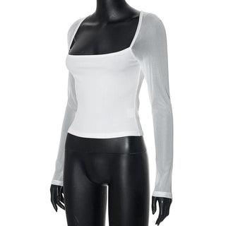 Long sleeve square neck ribbed patchwork top