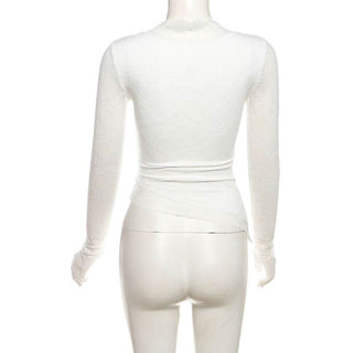 Long sleeve v neck lace print top