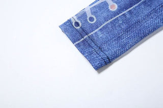 Long sleeve mesh denim print crop pant set