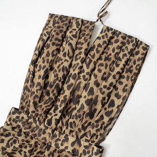 Halter deep v neck leopard print chiffon see through mini dress