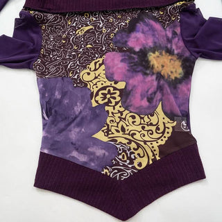 Long flared sleeve irregular mesh patchwork print top