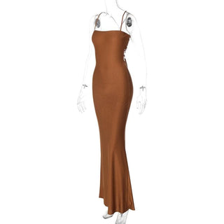 Hollow out ruched cross back cami cut out maxi dress