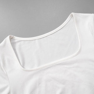 Short sleeve square neck mesh patchwork top