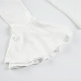 Long flared sleeve crewneck ruffle solid top