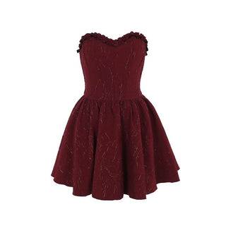 Ruched ruffle smocked corset sweetheart neck mini dress