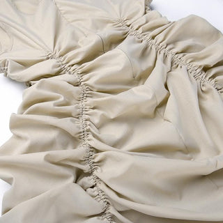 Drawstring sleeveless zip-up solid ruched mini dress-final-sale