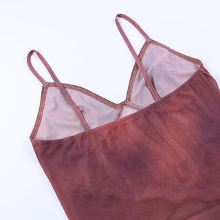 Ruffle v neck sheer mesh cross front print see through crop top