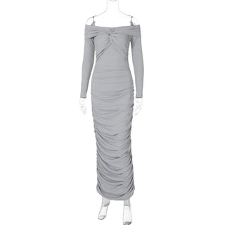 Long sleeve off shoulder ruched maxi dress