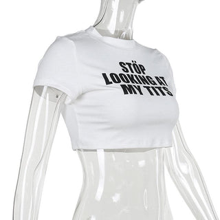 Short sleeve crewneck letter print crop top
