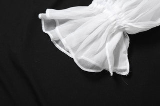 One shoulder chiffon long sleeve ribbon top