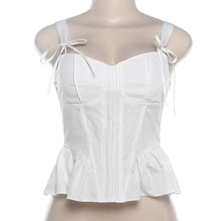 Corset bowknot ruffle zip-up cami top