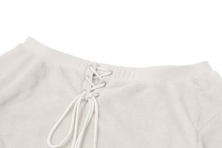 Off shoulder long sleeve fluffy self tie top