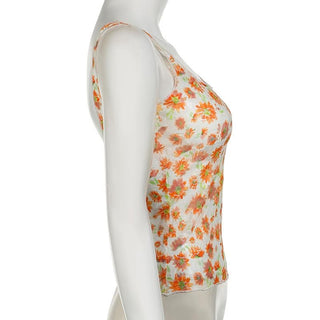 U neck flower print backless cami top