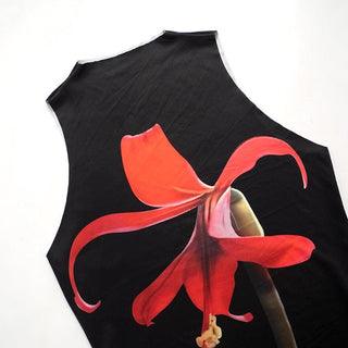 High neck sleeveless flower print mini skirt set