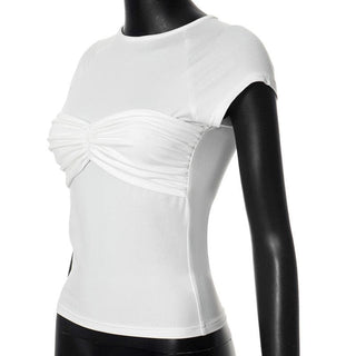 Short sleeve ruched crewneck solid top