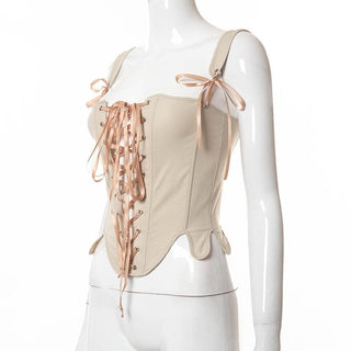 Lace up bustier backless stitch cami top