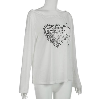 Long sleeve off shoulder letter print top