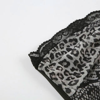 Leopard print ruffle lace hem tube top