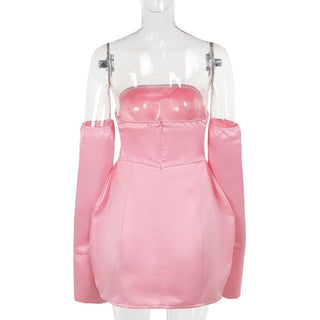 Long sleeve off shoulder ruched backless mini dress