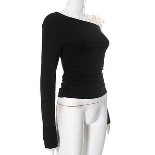 One shoulder long sleeve self tie top