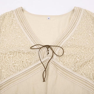 Textured v neck flared sleeve self tie top