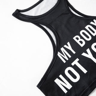 Round neck letter print solid crop tank top