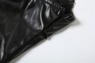 PU leather patchwork leopard print glitter lace up mini dress