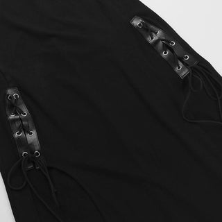 Zip-up high slit lace up see through high neck midi dress