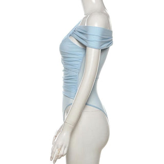 One shoulder ruched sheer mesh bodysuit