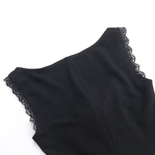 Sleeveless lace up lace hem top