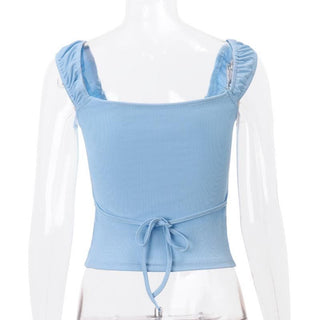 Ruched u neck bowknot ribbed cami top