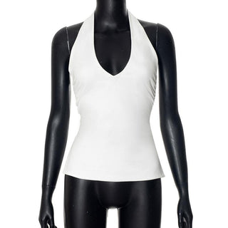 Halter v neck ruched slit backless top