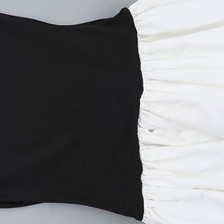 Long sleeve crewneck patchwork mini dress